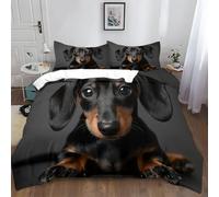 Ensemble de Literie Imprimée Photographie Animalière Portrait Teckel, Housse de Couette Douce et Chaude 200 x 200 cm, Qualité Hôtelière, Ensemble de Couette Légère Noir avec Taies d'Oreiller