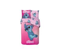 Ensemble de literie magique Disney Lilo et Stitch avec baisers de roses - Housse de couette 140x200 cm + taie 65x65 cm 100% coton