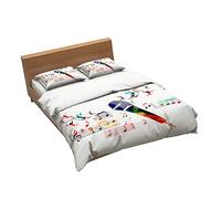 Ensemble De Literie Notes Et Musique Multicolores 1 Housse De Couette + 2 Taie D'oreiller 100% Microfibre (Note 04,140x200cm(1.2MBed))