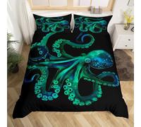 Ensemble de literie Octopus Sealife Housse de Couette Ocean Animal Parure De Lit pour Enfants et Décoration Ensemble de literie (1 Housse de Couette 2 Taies D'Oreiller) Taille 200x200,Noir Vert