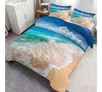 Ensemble de literie Paradis côtier Tropical, Design océan cristallin, Sable doré et Vagues ondulantes, Housse de Couette Style Resort pour la décoration intérieure 140x200cm