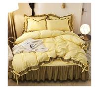 Ensemble de Literie Parure de lit luxe princesse noire Kawaii, jupe , drap, taie d'oreiller, housse couette for fille tendance, 4 pièces, décoration la maison de couettes(Yellow,For 1.8m bed 4pcs)