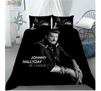 Ensemble de literie personnalisé Johnny Hallyday - Housse de couette et taies d'oreiller - Noir - 200x200cm