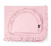 Ensemble de literie PinkZebra en mousseline avec volants pour bébés, ensemble de lit haut de gamme : douce taie d'oreiller plate + couverture 4 épaisseurs en 100% coton bio, couverture douillette