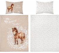 Ensemble de literie pour lit d'enfant couette oreiller 100x135 cheval beige