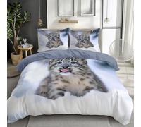 Ensemble de Literie pour Neige en Forêt Housse de Couette 140 x 200 cm, Imprimé Literie pour Enfants Parure de Lit Panthère des Neiges Imprimé Animal pour filles garçons décoration de chambre