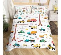 Ensemble de Literie Pour Pelleteuse 220x240 Parure de Lit Tracteur Machines Camions,Housse de Couette Véhicule de Construction Pour Enfants Garçons Ados,Housse Couette Equipment Truck Jaune Vert