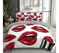 Ensemble de Literie pour Style Aquarelle Housse de Couette 240 x 220 cm, Imprimé Literie pour Enfants Parure de Lit Empreinte de Rouge À Lèvres Dessin Animé pour filles garçons décoration de chambre