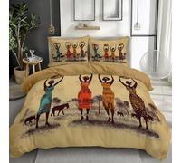 Ensemble de Literie pour Style Vintage Housse de Couette 140 x 200 cm, Imprimé Literie pour Enfants Parure de Lit Femmes Africaines Portant de L'Eau pour Filles Garçons Décoration de Chambre