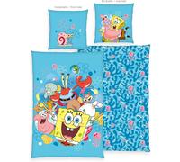 Ensemble De Literie Réversible SpongeBob 2 Pièces 135x200 Cm 80x80 Cm En Coton