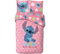 Ensemble de literie Stitch Arlis, Parure de lit enfant animée, 2 Pièces, Housse de couette 140x200 cm réversible, Taie d'oreiller 63x63 cm, 100% Coton, Rose