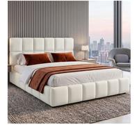 Ensemble de literie - TECTAKE - lit rembourré complet teddy mousse confort 2 niveaux base bois acier 180 x 200 cm - crème