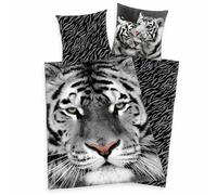 Ensemble De Literie Tigre Blanc 135 X 200 Cm 80 X 80 Cm 100% Coton