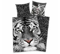 Ensemble De Literie Tigre Blanc 135 X 200 Cm 80 X 80 Cm 100% Coton