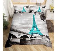 Ensemble de literie Tour Eiffel 200x200cm filles mode Teal Paris thème housse de couette enfants adolescents femmes décoration paris paysage urbain imprimé lit set microfibre style français moderne