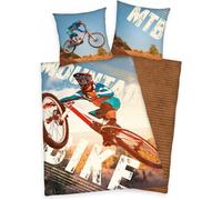 Ensemble de literie - VTT - Réversible - 135x200 cm - 100% coton - Motif vélo de montagne