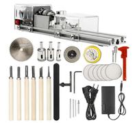 Ensemble de machine de polissage de perles de tour 6 en 1, mini scie de table, usinage CNC pour table, travail du bois, outil de bricolage, tour standard, transparent silver