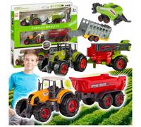 KRUZZEL Jouet tracteur, ferme, machines agricoles, 2 tracteurs, remorque, benne, camion pulvérisateur, presse à balles 23436