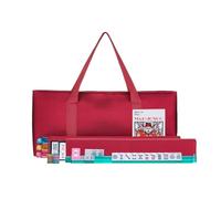 Ensemble de Mahjong américain - Sac souple rouge bordeaux - 166 carreaux blancs gravés, 4 supports/poussoirs Western Mah Jongg Game Set