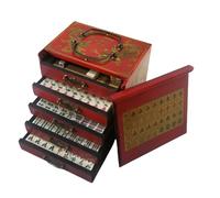 Ensemble de mahjong antique - Jeu complet de mahjong chinois vintage avec 144 carreaux portables pour la famille et les fêtes - Ensemble de jeu traditionnel de luxe