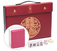 Ensemble de mahjong chinois « Rouge Harmony » avec 146 carreaux moyens, étui en vinyle rouge, indicateur de vent et dés - pour un jeu de style chinois uniquement [] - Yellow Mountain Imports