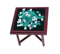 Ensemble de Mahjong miniature en bois fait à la main pour maison de poupée Mahjong 1:12 - Ensemble de table de Mahjong - Vert - Sans chaise
