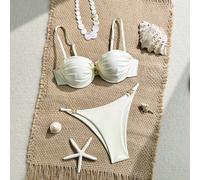 Ensemble de maillot de bain 2 pièces avec brassière à armatures, push-up et volants, en couleur unie. Bref de maillot de bain assorti. Convient pour les vacances d'été à la plage L,M,S,XLUnicoloreÉtof