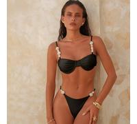 Ensemble de maillot de bain 2 pièces minimaliste brillant avec Top push-up à bretelles réglables et dos lacé et string, pour la plage et les vacances d'été L,M,S,XLUnicoloreÉtoffe