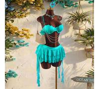 Ensemble de maillot de bain 3 pièces pour femmes, sexy avant-garde, convient pour les tenues de vacances, ourlet multicouche mini mignon, convient pour la plage, jupe gâteau, pendentif à franges, sexy