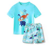 Ensemble de maillot de bain avec dinosaures à séchage rapide, t-shirt rashguard et short de bain pour plage, piscine, natation, surf, vacances d'été, ensemble deux pièces confortable pour, bleu, 5-6