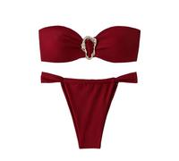 Ensemble de Maillot de Bain Deux Pièces Tankini Élégant avec Haut et Bas Haute pour Plage et Piscine (Red, L) #121