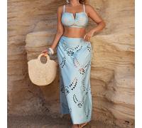 Ensemble de maillot de bain élégant et sexy pour vacances à la plage : Top à col en V avec découpes laser florales et bretelles réglables, assorti à un bas de bikini triangle avec découpes laser flora
