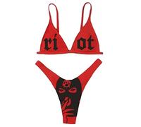 Ensemble de maillot de bain fendu pour femme, imprimé tête de mort, col en V, taille élastique, culotte bikinis fête