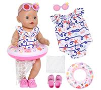 Ensemble de maillot de bain pour poupées de 35 à 45 cm - Maillot de bain imprimé sirène avec couverture en dentelle, bouée de natation gonflable, lunettes de soleil et sabots - Accessoires d'été pour