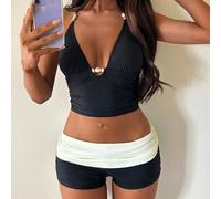 Ensemble de maillot de bain tankini licou et short pour femmes, convient pour la Coupe du Monde, tenue de plage décontractée pour les vacances d'été, noir L,M,S,XSUnicoloreÉtoffe