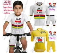 Ensemble de maillot de cyclisme pour enfants 2026 Équipe des Émirats arabes unis Champion du monde Tadej Pogačar Vêtements de cyclisme pour garçons et filles Maillot et pantalon de vélo de route pour