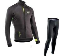 Ensemble De Maillot De Cyclisme pour Hommes, Automne Hiver Polaire Thermique Coupe-Vent Manteau Veste, Jersey 9d Gel Rembourré Dossard PTS Combinaison De Cyclisme Vêtements De, Black 3, 3XL
