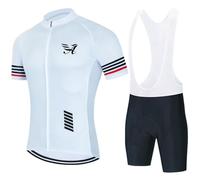 Ensemble de Maillot de Cyclisme Pro Team 2024 pour Hommes Été Jerseys VTT et Cuissard à Bretelle avec 9D Coussin Gel Maillot Respirant pour Sports de Plein Air (Blanc-3,3TG)