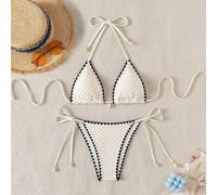 Ensemble de maillots de bain d'été pour dames avec encolure ras-du-cou, soutien-gorge à la mode et bas de bikini à liens latéraux, bikini séparé pour la plage L,M,S,XL,XS,XXSBlocs de couleur,Géométriq