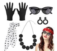 Ensemble de maillots pour femme des années 50 - A Pois, boucles d'oreilles, bracelets, colliers, 5 pièces | robe de discothèque, rétro pour filles, à utiliser pour les fêtes costumées et les