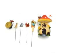 Ensemble de maison de jardin féérique avec animaux en résine | Comprend une maison de champignons, fée, chien, écureuil, lapin ; résine durable, peinte à la main, conçue avec des détails