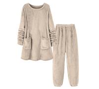 Ensemble de maison pour femme 2 pièces, ensemble pyjama en polaire flanelle pour femme vêtements de nuit chauds et confortables en flanelle vêtements de nuit ample chemise de nuit manches longues