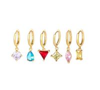 Ensemble De Manchette D'oreille Géométrique Colorée Avec Zircone Multicolore Micro-incrusté, 6-pack Hypoallergénique Mode Oreille Grimpeurs Pour Femmes