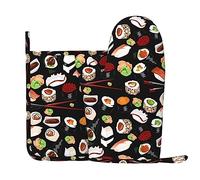 Ensemble de maniques et maniques à sushi japonais en silicone résistant à la chaleur, gants de cuisine mignons et coussinets chauds (main droite) Noir