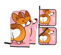 Ensemble de maniques et maniques avec motif de chien Welsh Corgi et cœur pour ouvrir le couvercle dans la cuisine, le four à micro-ondes, les plats d'extrémité de four et les grillades en plein air,