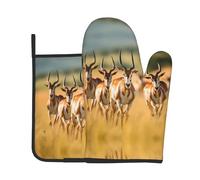 Ensemble de maniques isolantes à motif de cerfs de savane africaine - Convient pour four, micro-ondes, pâtisserie, cuisine et plus encore