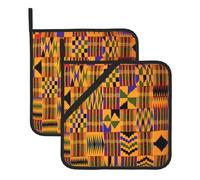 Ensemble de maniques résistantes à la chaleur - Texture ethnique tribale africaine - Motif carré pour cuisine