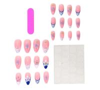 Ensemble de manucure à presser Pearl Accent, faux pointes en amande avec pointe française bleue et détails de coquille de fleur 3D, 24 pièces pour ongles artificiels Dai