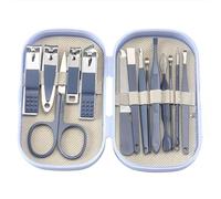 Ensemble de manucure et pédicure 14 pièces en acier inoxydable rose et bleu, ciseaux à ongles, coupe-ongles, cuillère à creuser les oreilles pour hommes et femmes, SET110, bleu