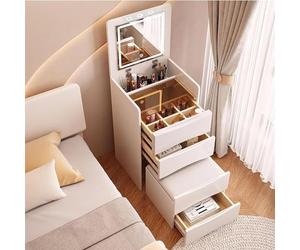 Ensemble de maquillage 3 en 1 à LED avec miroir éclairé et tabouret rembourré à 3 tiroirs, design compact pour cosmétiques et beauté, parfait pour la maison et le salon